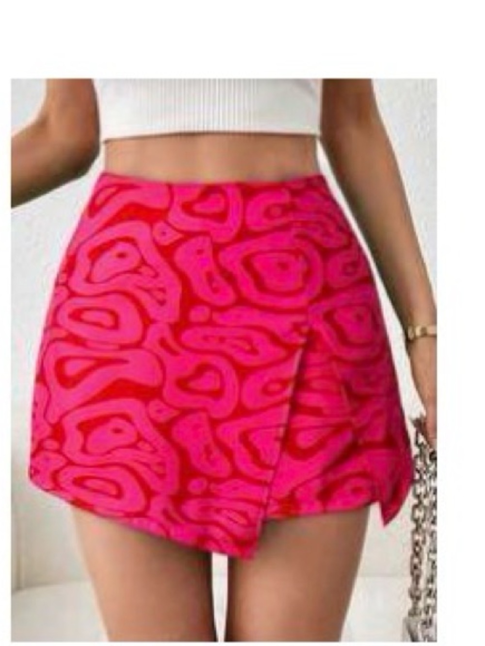 SHEIN Bright Pink Patterned Wrap Skort